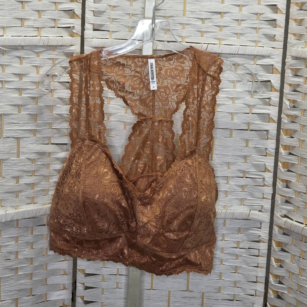 Zenana Outfitters Plus Size 3x Brown Lace Racerback Bralette crop top NWOT